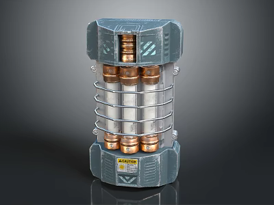 Durable Industrial Component With Gray Metal Casing Silver Rings Copper Elements And Warning Label 3d model