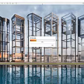 Modern Glass Elevators Architectural Design With Water Reflection And Metal Frames 3d model