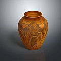 Handcrafted Pottery Vase With Carved Floral Plant Patterns On Surface