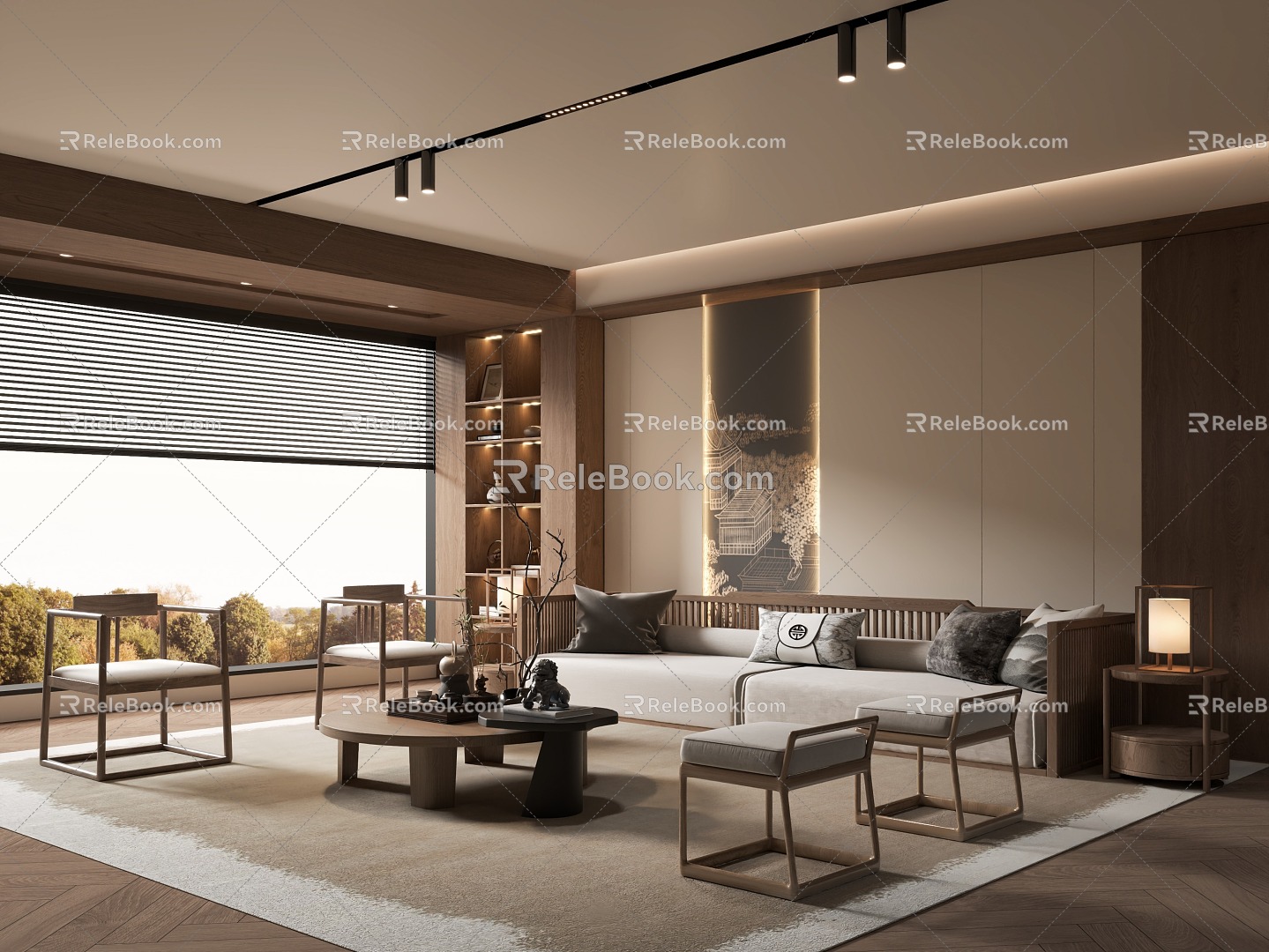 New Chinese Zen Style Home Living Room Song Style Aesthetics Living Room Zen Style Living Room Sofa Coffee Table Combination 3d model