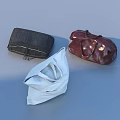 Dark Stitched White Folded Red Leather Bags Display on Gray Surface 3d model