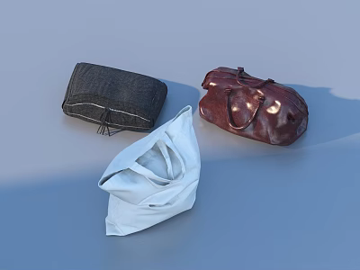 Dark Stitched White Folded Red Leather Bags Display on Gray Surface 3d model