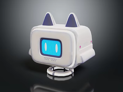 White Robot Device With Cat Ears And Digital Display On Stand 3d model