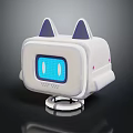 White Robot Device With Cat Ears And Digital Display On Stand 3d model