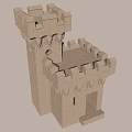 Medieval Castle Tower With Stone Brick Structure Crenellated Top And Arched Entrance