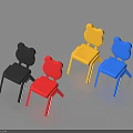 Cute Bear Ear Shaped Stools In Black Red Yellow And Blue Colors 3d model