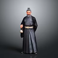 A Man In Traditional Ancient Robes With Topknot Holding Decorative Belt And Object