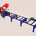 Industrial Cutting Machine With Blue Frame Red Blade And Metal Worktable