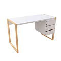 Modern Office Desk With White Tabletop Wooden Legs And Functional Drawer Storage
