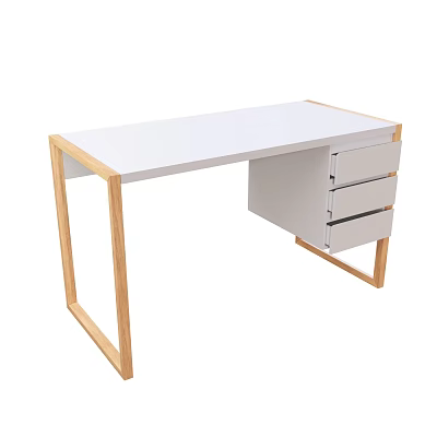 Modern Office Desk With White Tabletop Wooden Legs And Functional Drawer Storage 3d model