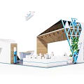 77 Elektronika Modern Exhibition Booth With White Blue Design Sofa Tables Chairs And Plants