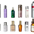 Perfume and Cosmetics Display With Various Colored Bottles Metallic Caps And Serum Lotion Containers