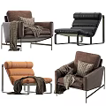 Stylish Single Sofa Designs In Brown Black Orange With Plaid Pillows Blankets And Metal Frames