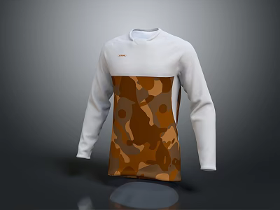 White And Brown Camouflage Pattern Long Sleeve Shirt With Front Logo Design 3d model