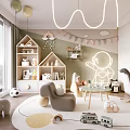Cozy Kids Room With Astronaut Mural Tent Shaped Bookshelves Plush Toys And Play Mat