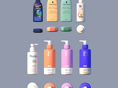 Assorted Colorful Personal Care Essentials With Various Bottles Jars And Containers 3d model