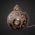Antique Metallic Sphere Shaped Wine Bottle With Chain And Gemstone Decorations