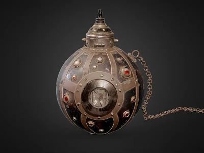 Antique Metallic Sphere Shaped Wine Bottle With Chain And Gemstone Decorations 3d model