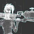Woman With Purple Hair And Facial Tattoos Holding Large Steampunk Weapon