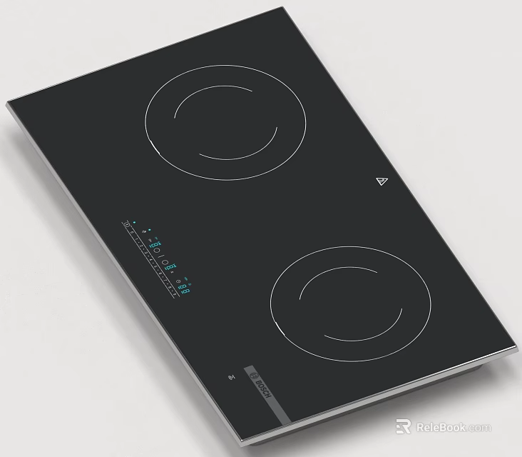 Modern Black Induction Cooktop Kitchen Appliance With Two Burners And Control Panel 3d model 