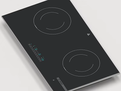 Modern Black Induction Cooktop Kitchen Appliance With Two Burners And Control Panel 3d model