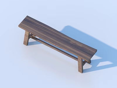 Simple Wooden Bench With Long Seat And Support Legs On Light Background 3d model