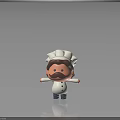 Cartoon Chef Character With White Chef Hat Brown Mustache Blue Pants And Outstretched Arms