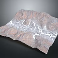 3D Mountainous Terrain Model With River Networks And Brown Textured Surface