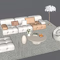 Modern Beige Sofa And Coffee Table Set With Accent Chair Floor Lamp And Pillows