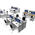 Modern Office Desk Workstations With Cubicles Computers Monitors And Ergonomic Chairs 3d model