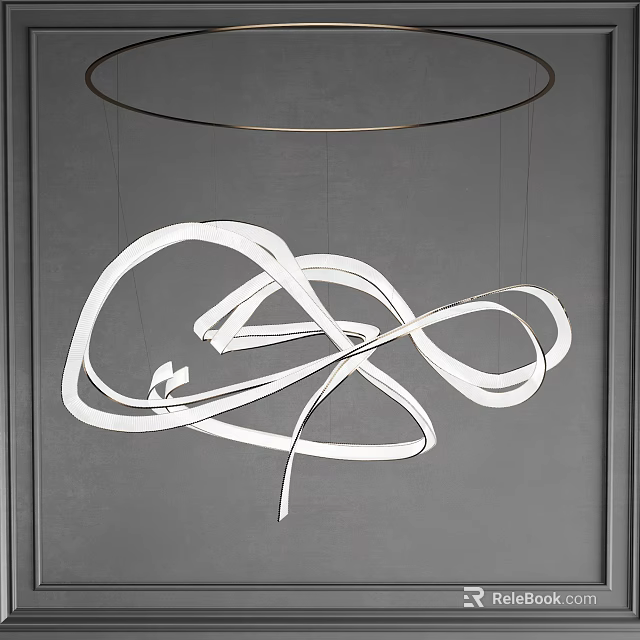 Contemporary White Curved Twisted Chandelier With Metal Frame For Interior Ceiling Lighting 3d model 