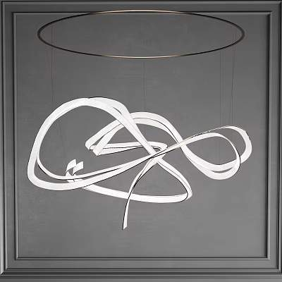 Contemporary White Curved Twisted Chandelier With Metal Frame For Interior Ceiling Lighting 3d model
