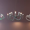Decorative Abstract Chandeliers Modern Unique Shaped Design Illuminated Against Purple Wall