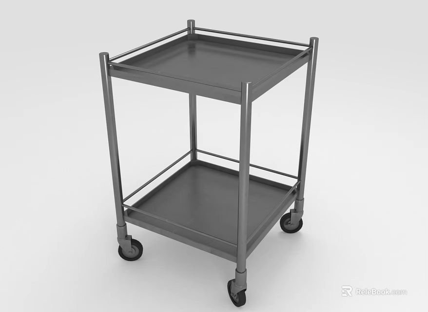 Two Tier Metal Medical Cart With Wheels For Hospital And Clinic Use 3d model 