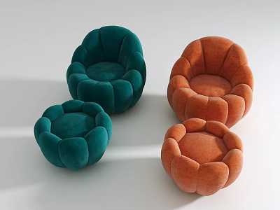 Green and Orange Single Sofa with Pleated Petal Design for Modern Home Interiors 3d model