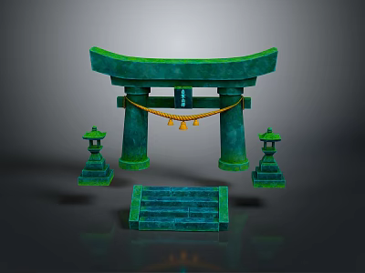 Traditional Japanese Torii Gate Structure With Stone Lanterns And Front Steps 3d model