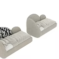 Beige Cloud Shaped Double Bed With White Bedding And Black White Geometric Headboard