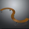 Modern Orange Curved Bench With Slatted Seat And Metal Support Legs
