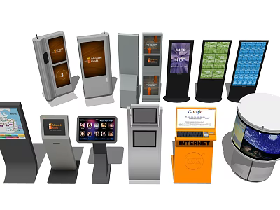 Public Facilities With Various Interactive Self Service Kiosks And Digital Information Terminals 3d model