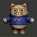 Cute 3D Cartoon Cat Character in Blue Hoodie with FAT Print and Green Eyes