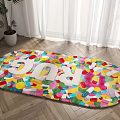 Vibrant Round Rug With Colorful Candy Patterns And RUG Lettering On Wooden Floor