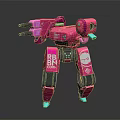 Pink Robot Character With RBBN CORP Logo And Mechanical Weapons Design 3d model