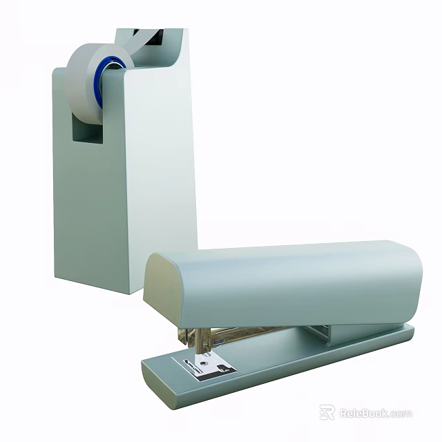 Modern Light Blue Office Tape Dispenser And Stapler Set Design 3d model 