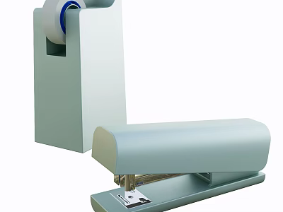 Modern Light Blue Office Tape Dispenser And Stapler Set Design 3d model