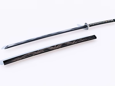 Authentic Traditional Samurai Sword with Ornate Sheath and Engraved Blade Design 3d model