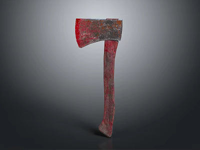 Vintage Red Axe With Worn Metal Head And Wooden Handle 3d model