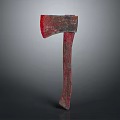 Vintage Red Axe With Worn Metal Head And Wooden Handle