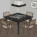Modern Wooden Square Table With Rattan Chairs For Dining Room Interior 3d model