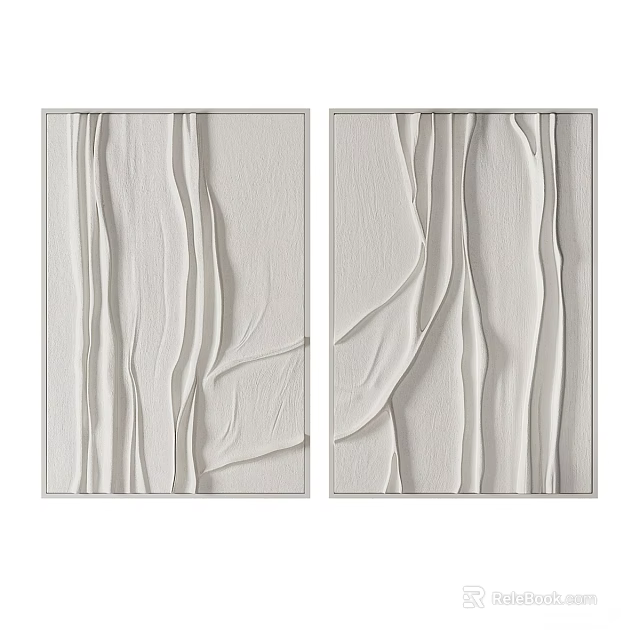 Pair of Modern Textured Frames With 3D Neutral Relief Design For Wall Art 3d model 