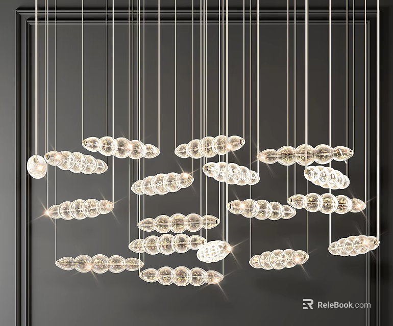 Elegant Crystal Chandelier With Multiple Circular Crystal Pieces Hanging In Modern Interior Design 3d model 